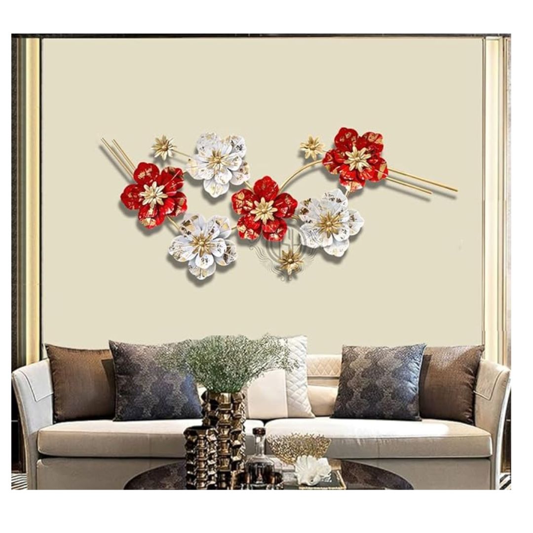 DSH Crafting Your Curiosity Metal Handcrafted Wall Sculpture Wall Art Multicolor 48.03 Inch S Flower Red
