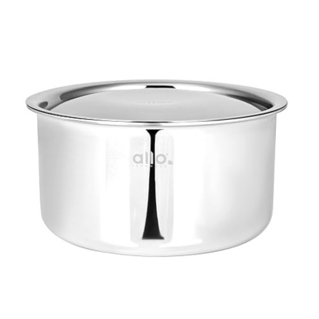 Allo Stainless Steel Triply Tope with Lid Patila Bhagona 22cm 4.2 litres Silver