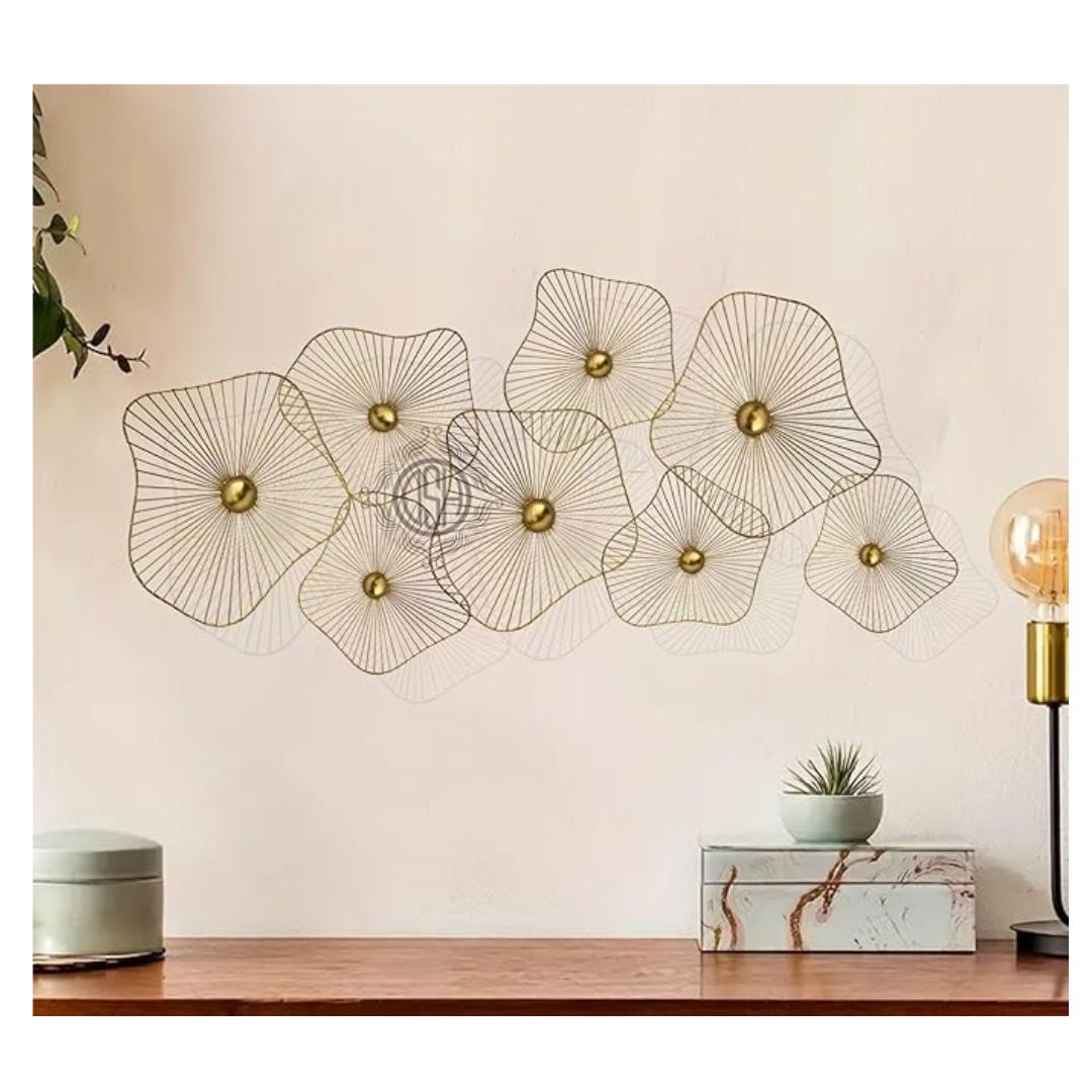 DSH Crafting Your Curiosity Metal Wall Art Set of 8 Pcs Wall Hanging Arts Gold Flowers