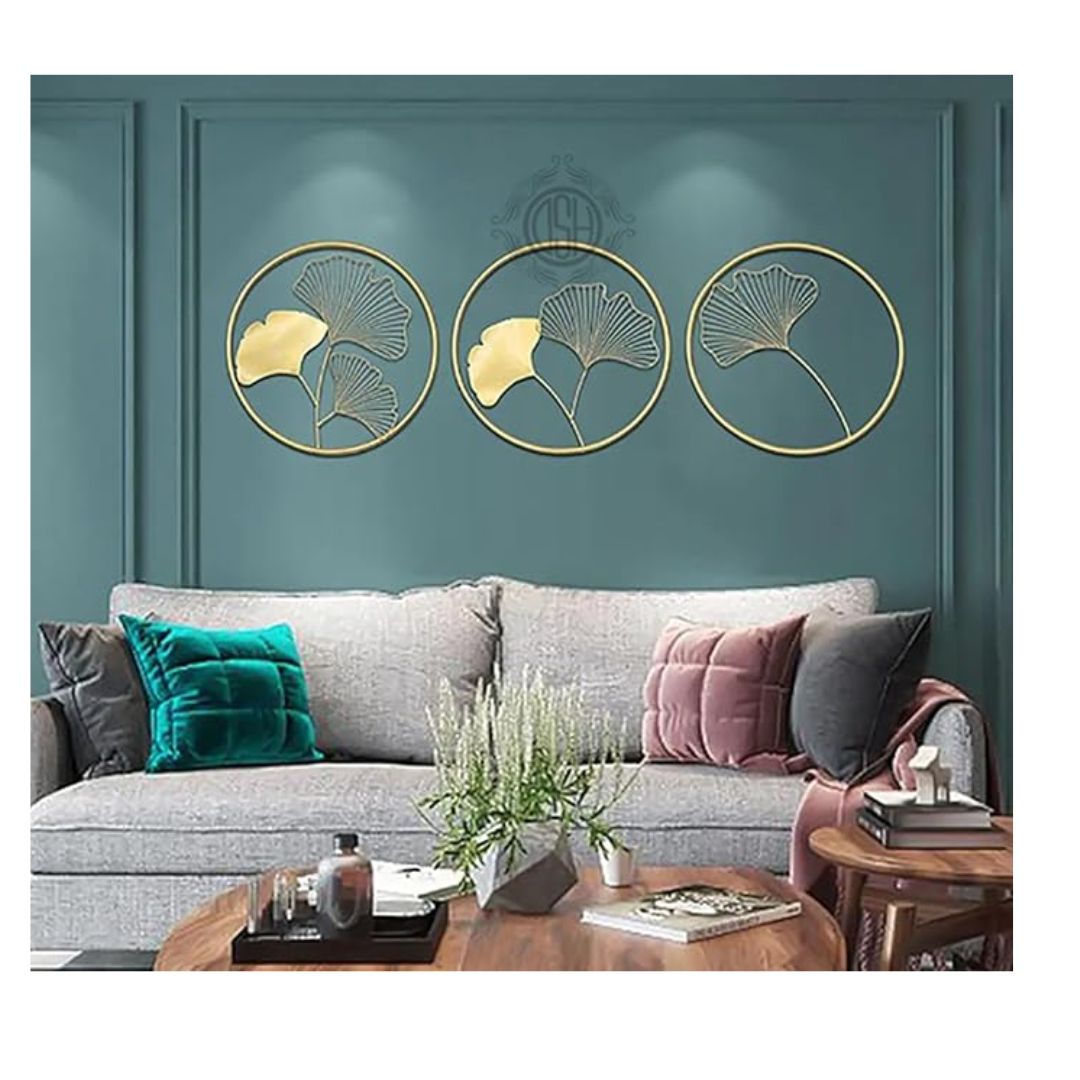 DSH Crafting Your Curiosity Metal Round Shaped Beautiful Leaf Wall Decor Wall Arts Ring Gold