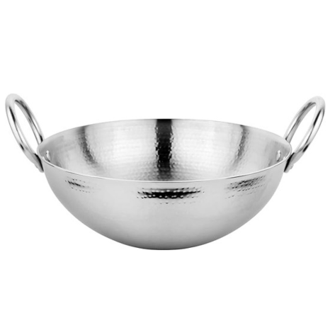 Prabha Stainless Steel Hammered Finish Heavy Gauge Kadhai, Kitchen Wok with 1L Capacity 170 mm