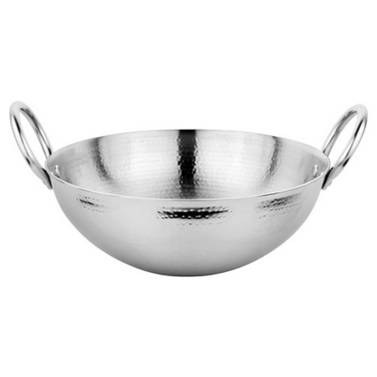 Prabha Stainless Steel Hammered Finish Heavy Gauge Kadhai Kitchen Wok with 1.3L Capacity 200 mm