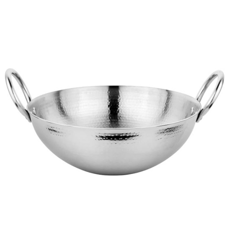 Prabha Stainless Steel Hammered Finish Heavy Gauge Kadhai Kitchen Wok with 3.4L Capacity 280 mm