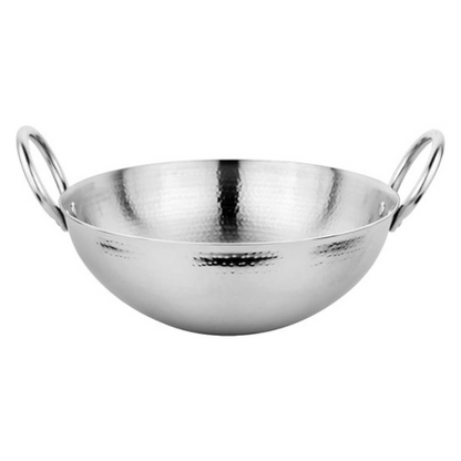 Prabha Stainless Steel Hammered Finish Heavy Gauge Kadhai, Kitchen Wok with 5.8L Capacity 320 mm