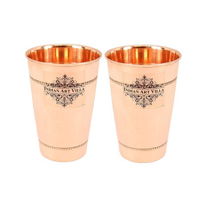 Indian Art Villa Copper Hammered Glass Tumbler Goblet Cup