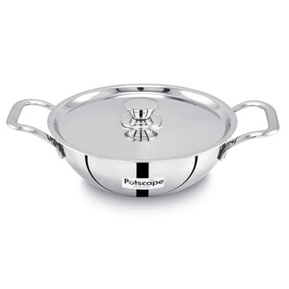 Potscape Triply Kadai with Lid 18 cm Capacity 1.3 Ltr Less Food Burns