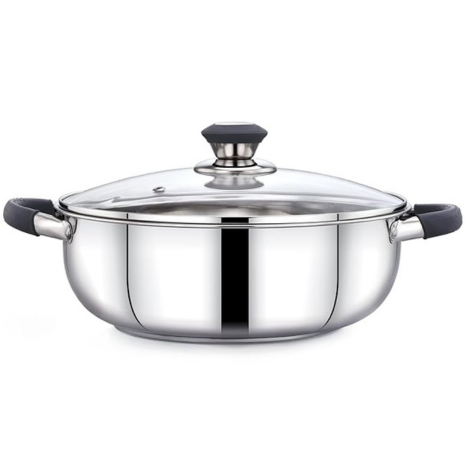 Praylady Stainless Steel 3 Ply Base Kadai with Glass Lid Ecstasy Series Dia 24cm 3.0L