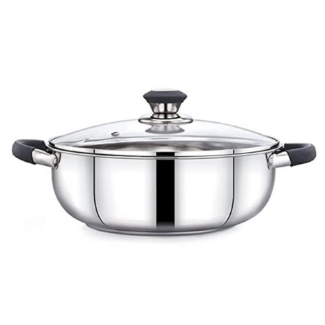 Praylady Stainless Steel 3 Ply Base Kadai with Glass Lid Ecstasy Series Dia 20cm 2.0L