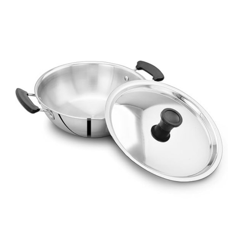 Potscape Essential Stainless Steel Kadai with Lid 24 cm Capacity 2.5 Ltr 22 Gauge