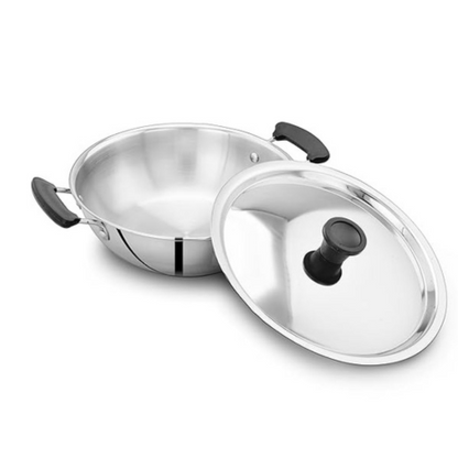 Potscape Essential Stainless Steel Kadai with Lid 24 cm Capacity 2.5 Ltr 22 Gauge
