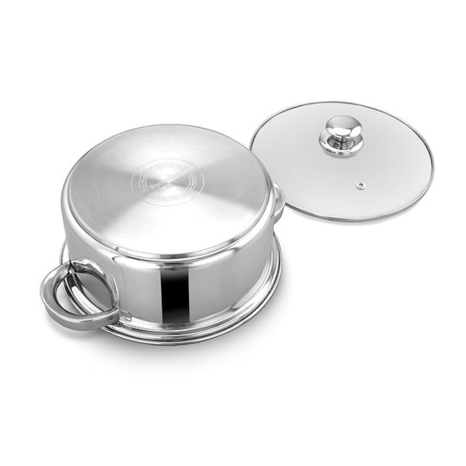 Potscape Pride Stock Pot 24 cm Capacity 4.9 Ltr Stainless Steel Tri-Ply Base with Glass Lid