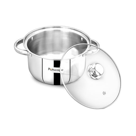 Potscape Pride Stock Pot 24 cm Capacity 4.9 Ltr Stainless Steel Tri-Ply Base with Glass Lid