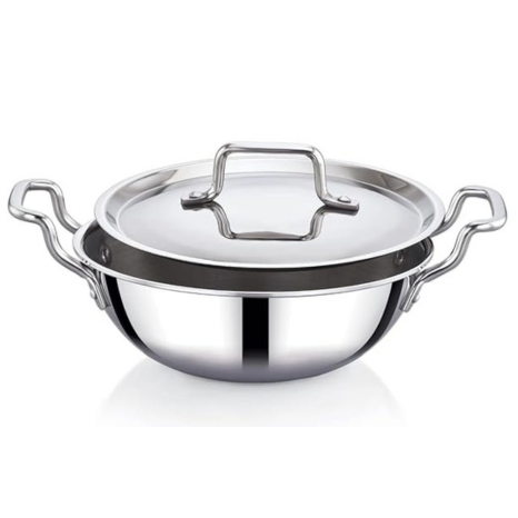 Praylady Stainless Steel Triply Kadai with Lid Nexon Series Dia 26cm 3.2L