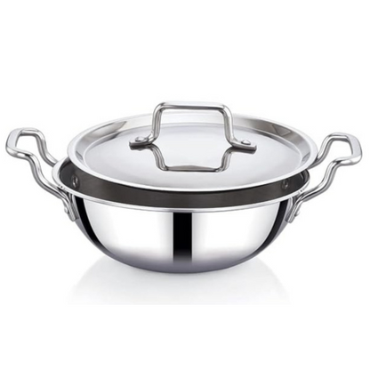 Praylady Stainless Steel Triply Kadai with Lid Nexon Series Dia 26cm 3.2L