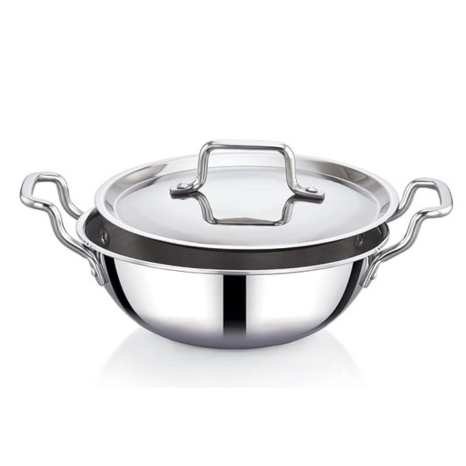 Praylady Stainless Steel Triply Kadai with Lid Nexon Series Dia 24cm 2.7L