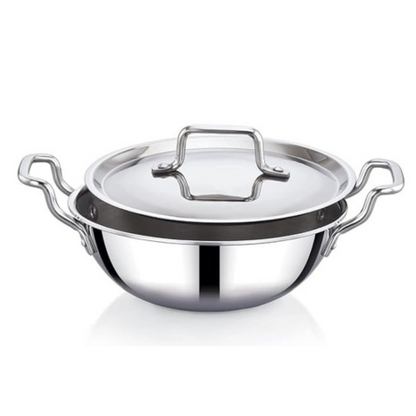 Praylady Stainless Steel Triply Kadai with Lid Nexon Series Dia 24cm 2.7L