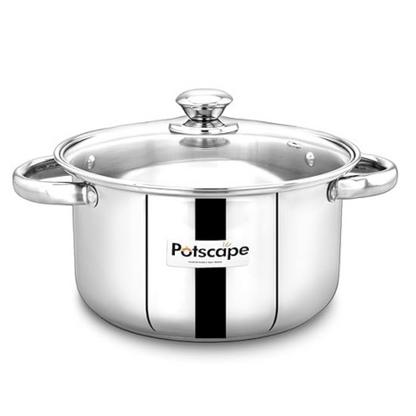 Potscape Pride Stock Pot 22 cm Capacity 3.5 Ltr Stainless Steel Tri-Ply Base with Glass Lid