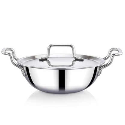 Praylady Stainless Steel Triply Kadai with Lid Nexon Series Dia 24cm 2.7L