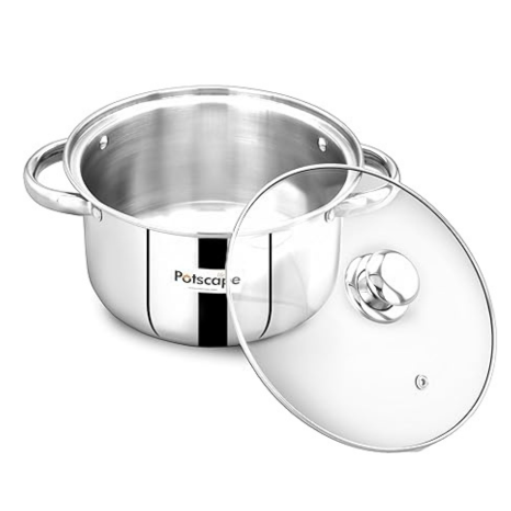 Potscape Pride Stock Pot 18 cm Capacity 1.8 Ltr Stainless Steel Tri-Ply Base with Glass Lid