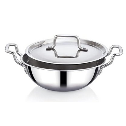 Praylady Nexon Series Triply 22cm 2.1L Kadai with SS Lid Healthy Non Toxic Kadhai for Curry
