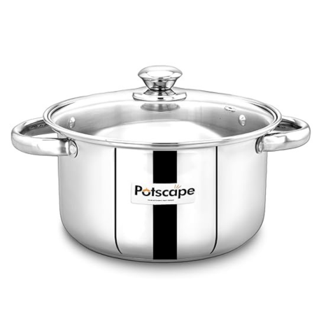 Potscape Pride Stock Pot 16 cm Capacity 1 Ltr Stainless Steel Tri-Ply Base with Glass Lid Stockpot