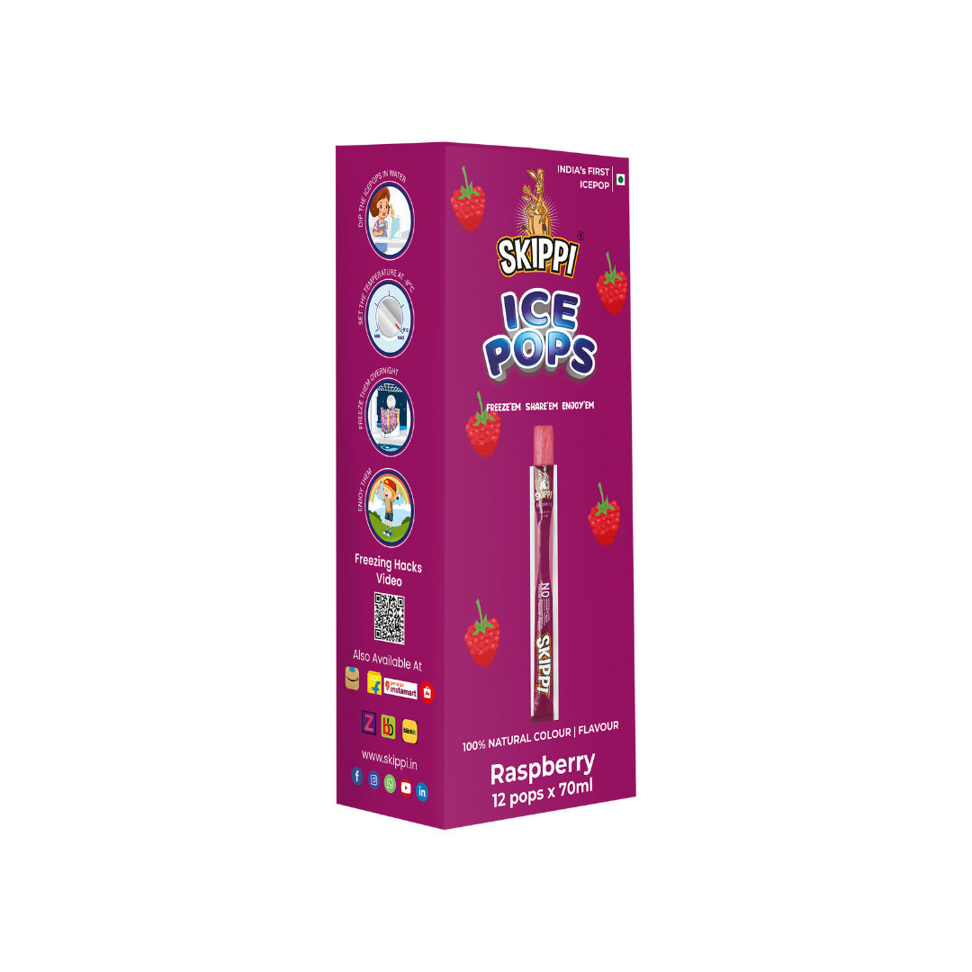 Raspberry Flavor Skippi Natural Ice Pop, Pack Of 12 Ice Pops