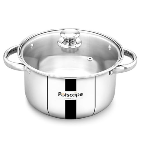 Potscape Pride Stock Pot 16 cm Capacity 1 Ltr Stainless Steel Tri-Ply Base with Glass Lid Stockpot