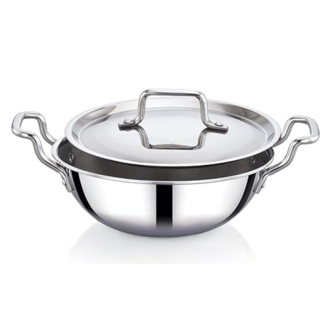 Praylady Nexon Series Triply 22cm 2.1L Kadai with SS Lid Healthy Non Toxic Kadhai for Curry