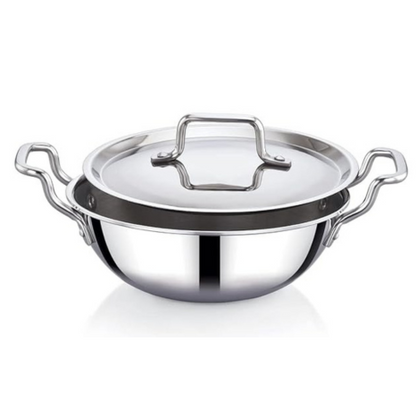 Praylady Nexon Series Triply 22cm 2.1L Kadai with SS Lid Healthy Non Toxic Kadhai for Curry