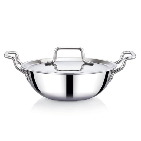 Praylady Nexon Series Triply 22cm 2.1L Kadai with SS Lid Healthy Non Toxic Kadhai for Curry