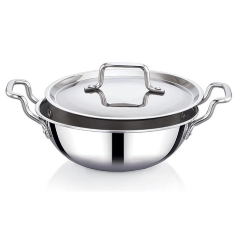 Praylady Stainless Steel Triply Kadai with Lid Nexon Series Dia 20cm 1.7L