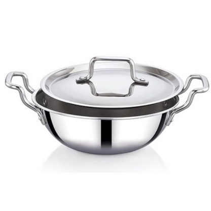 Praylady Stainless Steel Triply Kadai with Lid Nexon Series Dia 20cm 1.7L