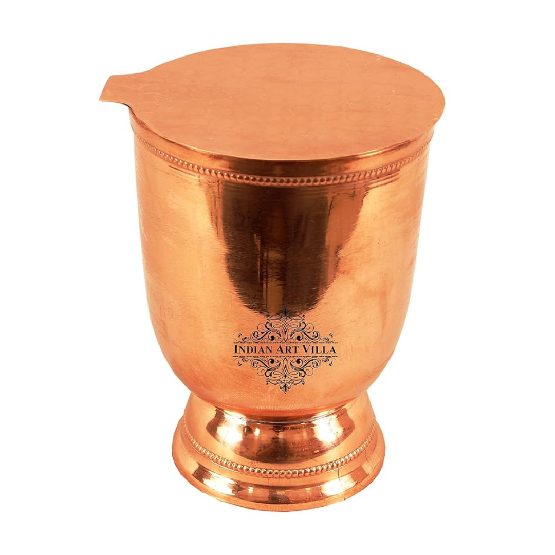 Indian Art Villa 4.0" X 2.7" Pure Copper Wine Glass Tumbler Cup With Bottom & 1 Copper Coaster | 450 ml Capacity