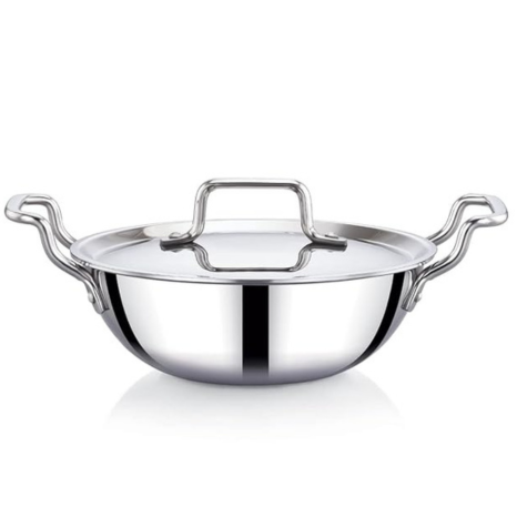 Praylady Stainless Steel Triply Kadai with Lid Nexon Series Dia 20cm 1.7L