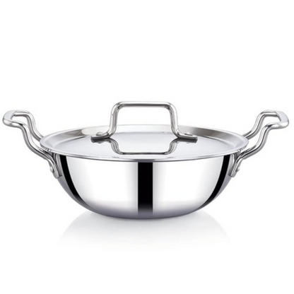 Praylady Stainless Steel Triply Kadai with Lid Nexon Series Dia 20cm 1.7L