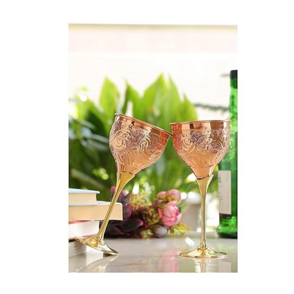 Indian Art Villa Copper Wine Glass With Brass Stand - 258 gms (Pack of 2)