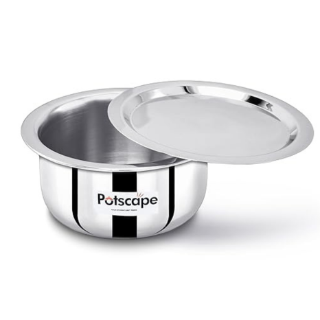 Potscape Triply Cooking Pot with Lid, 16 cm Capacity 1.55 Ltr Even Heat Distribution