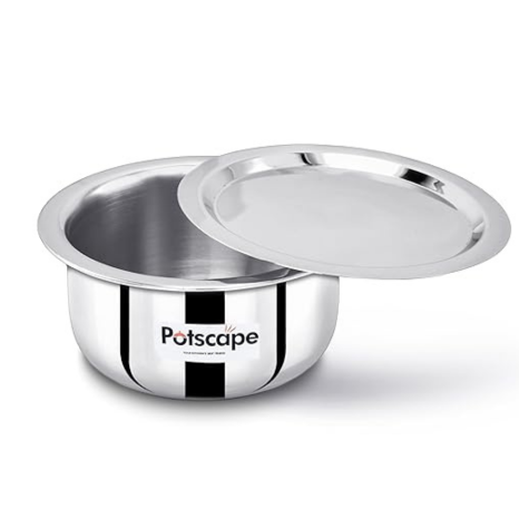 Potscape Triply Cooking Pot with Lid, 14 cm Capacity 1.15 Ltr Even Heat Distribution