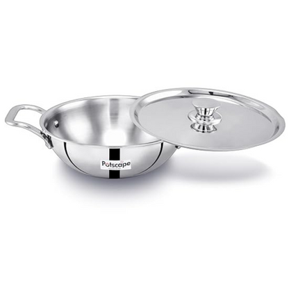 Potscape Triply Kadai with Lid, 28 cm Capacity 4.2 LtrLess Food Burns