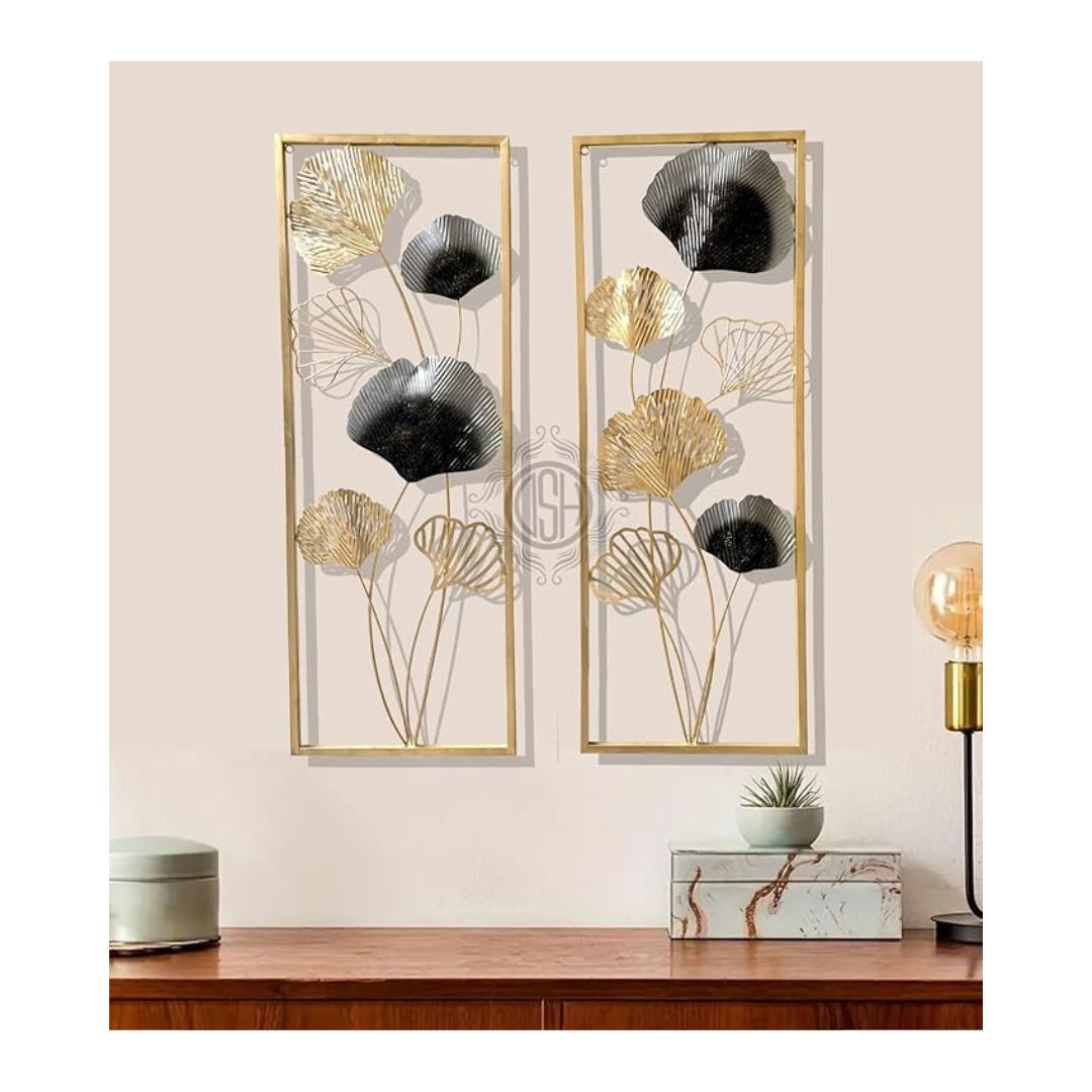 DSH Crafting Your Curiosity Metal Wall Art Wall Sculpture Set of-2 Multicolor Leaf Wall Art Fan Frame