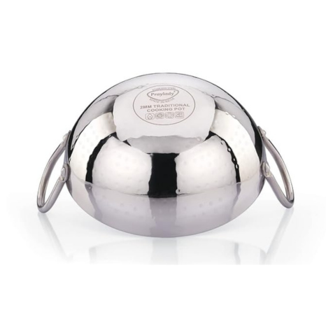 Praylady Stainless Steel Kadai with Handle Traditional Series 2mm Capacity 1 Litre Silver