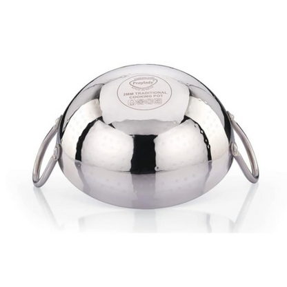 Praylady Stainless Steel Kadai with Handle Traditional Series 2mm Capacity 1 Litre Silver