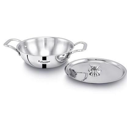 Potscape Triply Kadai with Lid 22 cm Capacity 2.1 Ltr Less Food Burns