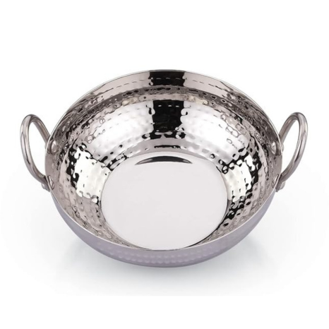 Praylady Stainless Steel Kadai with Handle Traditional Series 2mm Capacity 1.5 Litre Silver