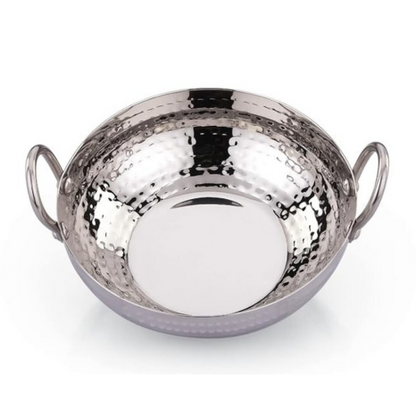 Praylady Stainless Steel Kadai with Handle Traditional Series 2mm Capacity 1.5 Litre Silver