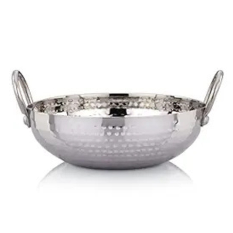 Praylady Stainless Steel Kadai with Handle Traditional Series 2mm Capacity 1.5 Litre Silver