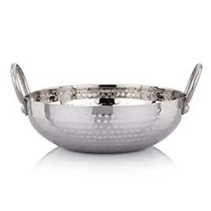 Praylady Stainless Steel Kadai with Handle Traditional Series 2mm Capacity 1.5 Litre Silver