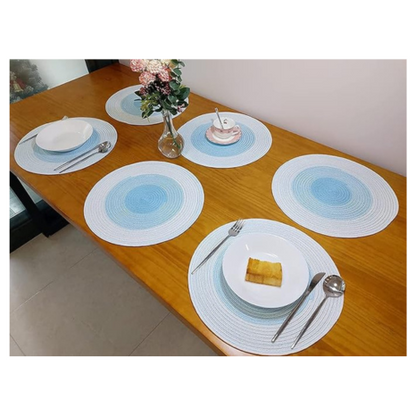 Spatlus Jute Placemats Set of 4 Heat Resistant Round Place Mats Natural Dining Table Light Blue