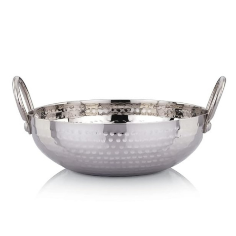 Praylady Stainless Steel Kadai with Handle Traditional Series 2mm Capacity 2 Litre Silver