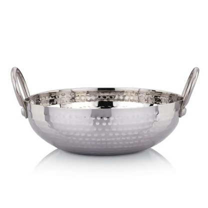 Praylady Stainless Steel Kadai with Handle Traditional Series 2mm Capacity 2 Litre Silver